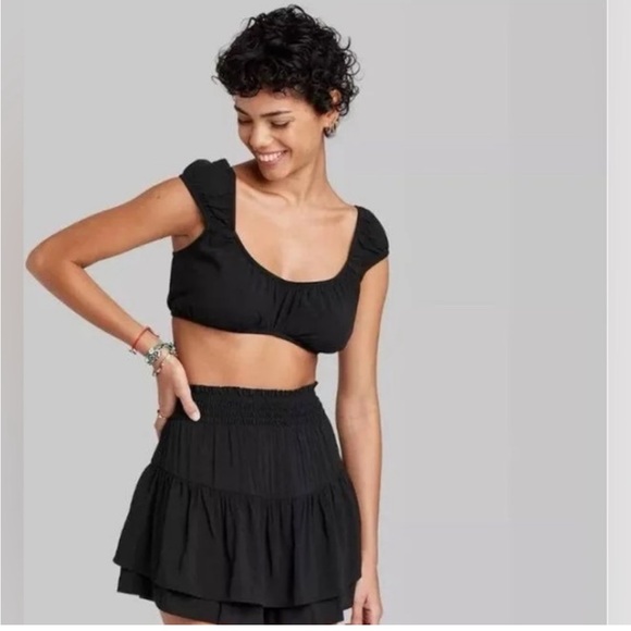 Wild Fable Cap Sleeve Tiny Black Crop Top - Picture 2 of 4